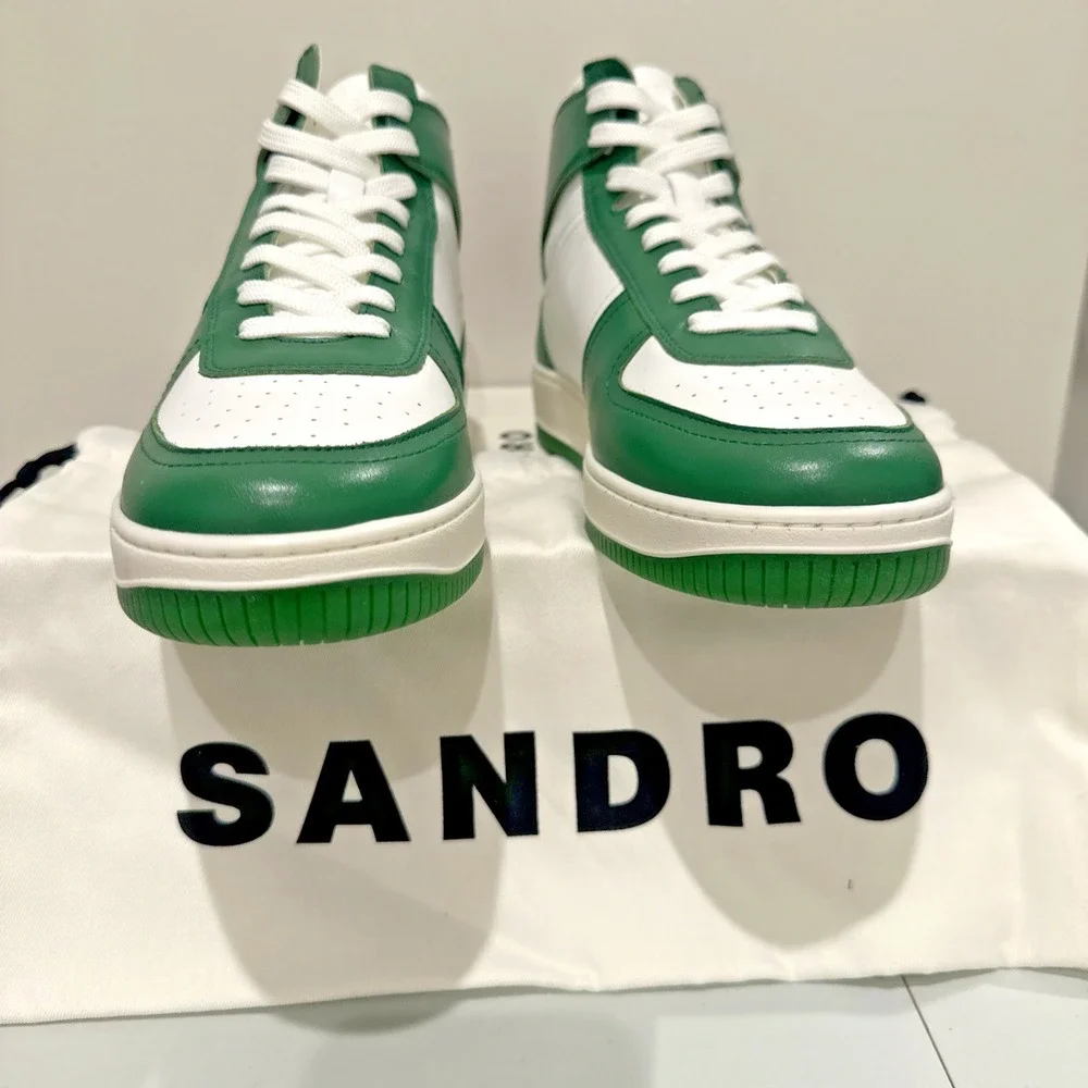 Sandro Men Size 41 H22 Magic Two-Tone Leather High-Top Sneakers Vert